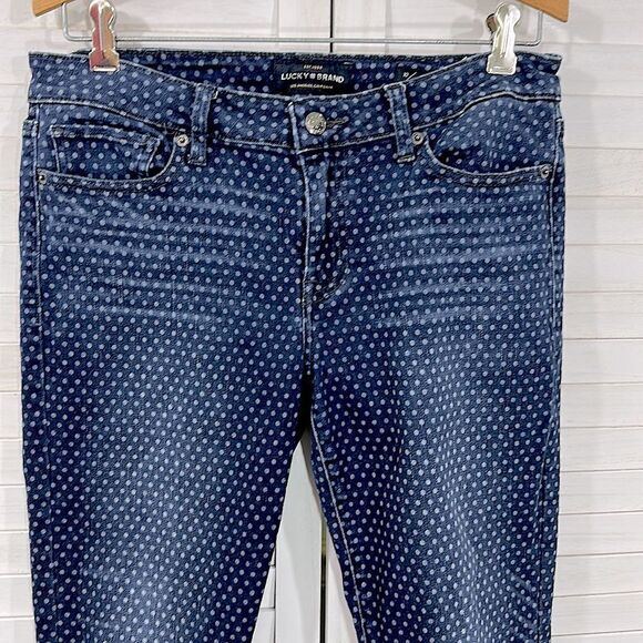 Lucky Brand Jeans Size 10 Lolita Mid Rise Blue Polka Dot Slim Leg - Picture 4 of 15